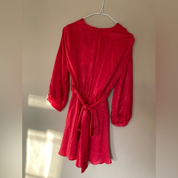 NWT - ZARA❤️red long balloon sleeves v neck tie dress romper - size XS - Picture 5 of 12